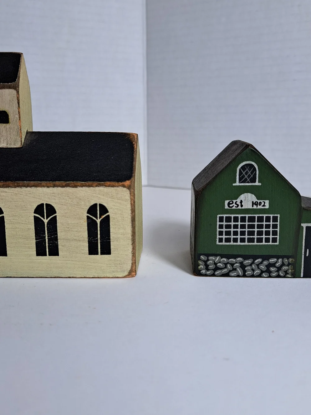 Lot of 4 Vintage Miniature Folk Art-Style Wooden Block Houses by Tender Heart